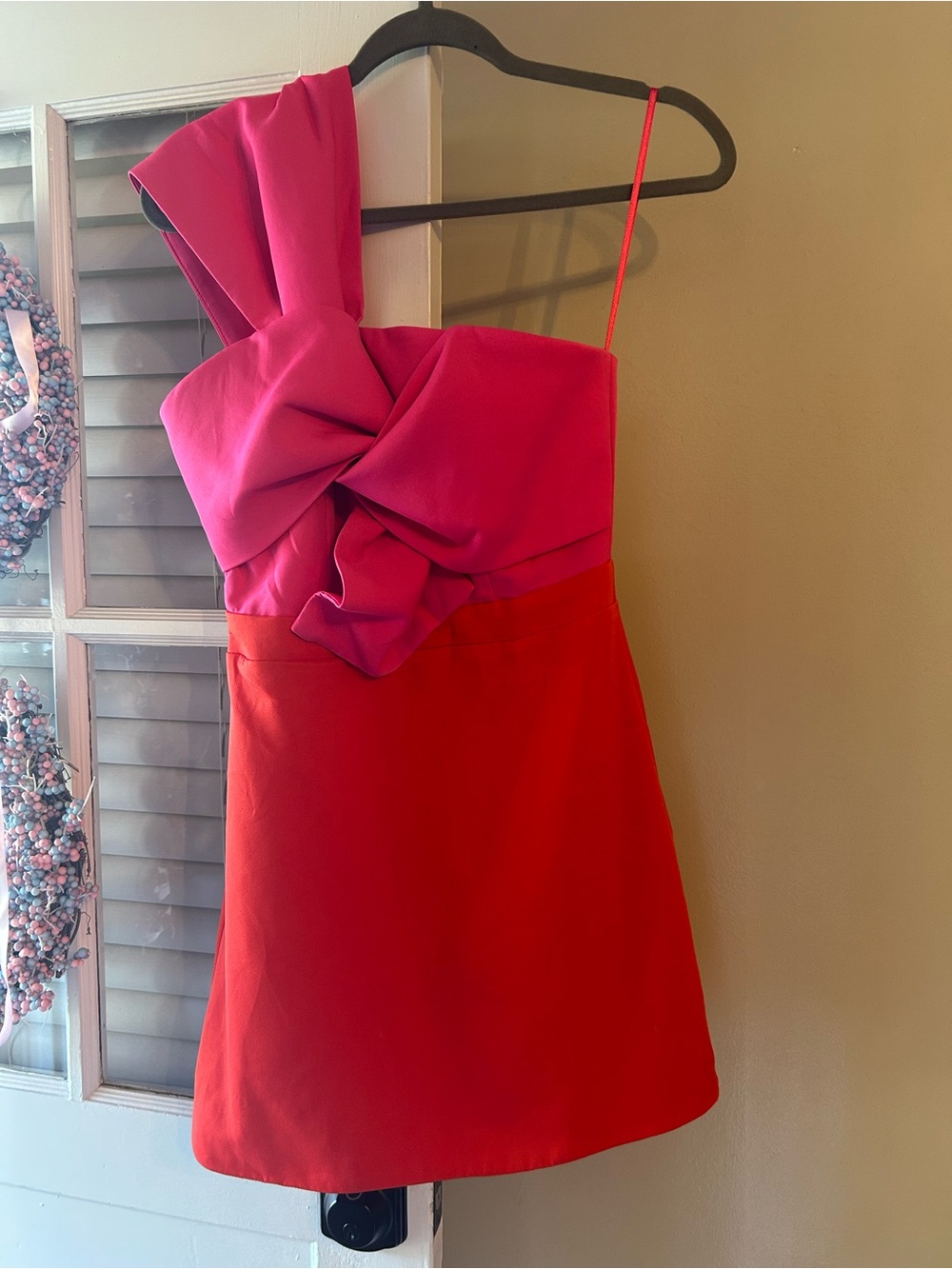 DO+BE Pink and Red One-Shoulder Cocktail Dress with Statement Bow
